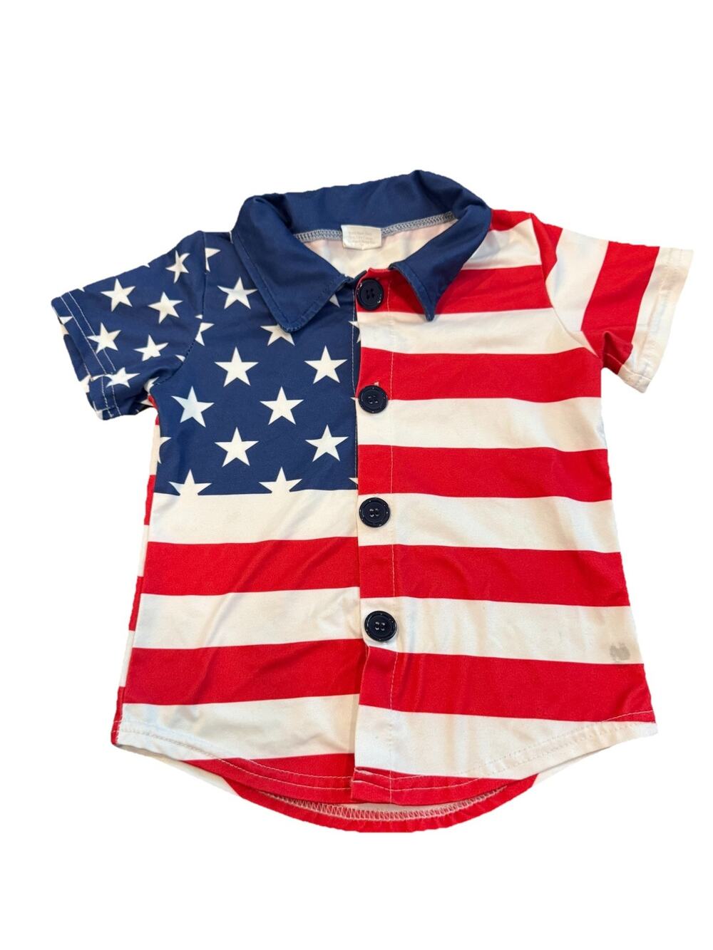 Boutique 4th of July Patriotic Short Sleeve Button Up Shirt 3T Toddler Kids